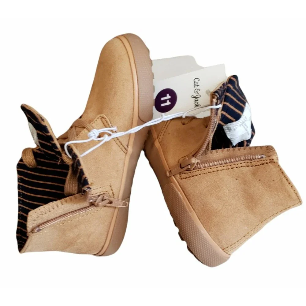 Cat & Jack Footwear Tan Unisex Suede Boots Lace/Zipper Up Size 11 Casual New W/T